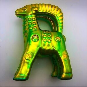 VTG Zsolnay Art Deco Style Green Gold Eosin Glaze Porcelain Ram Figurine - 6”